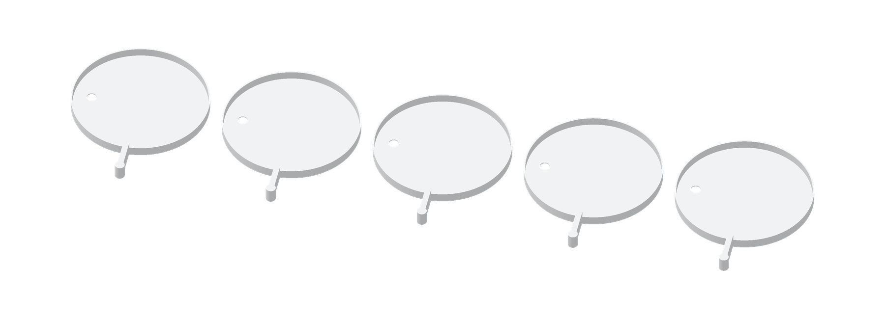 Five complete white replacement sieves, each with its mounting arm and drain port.